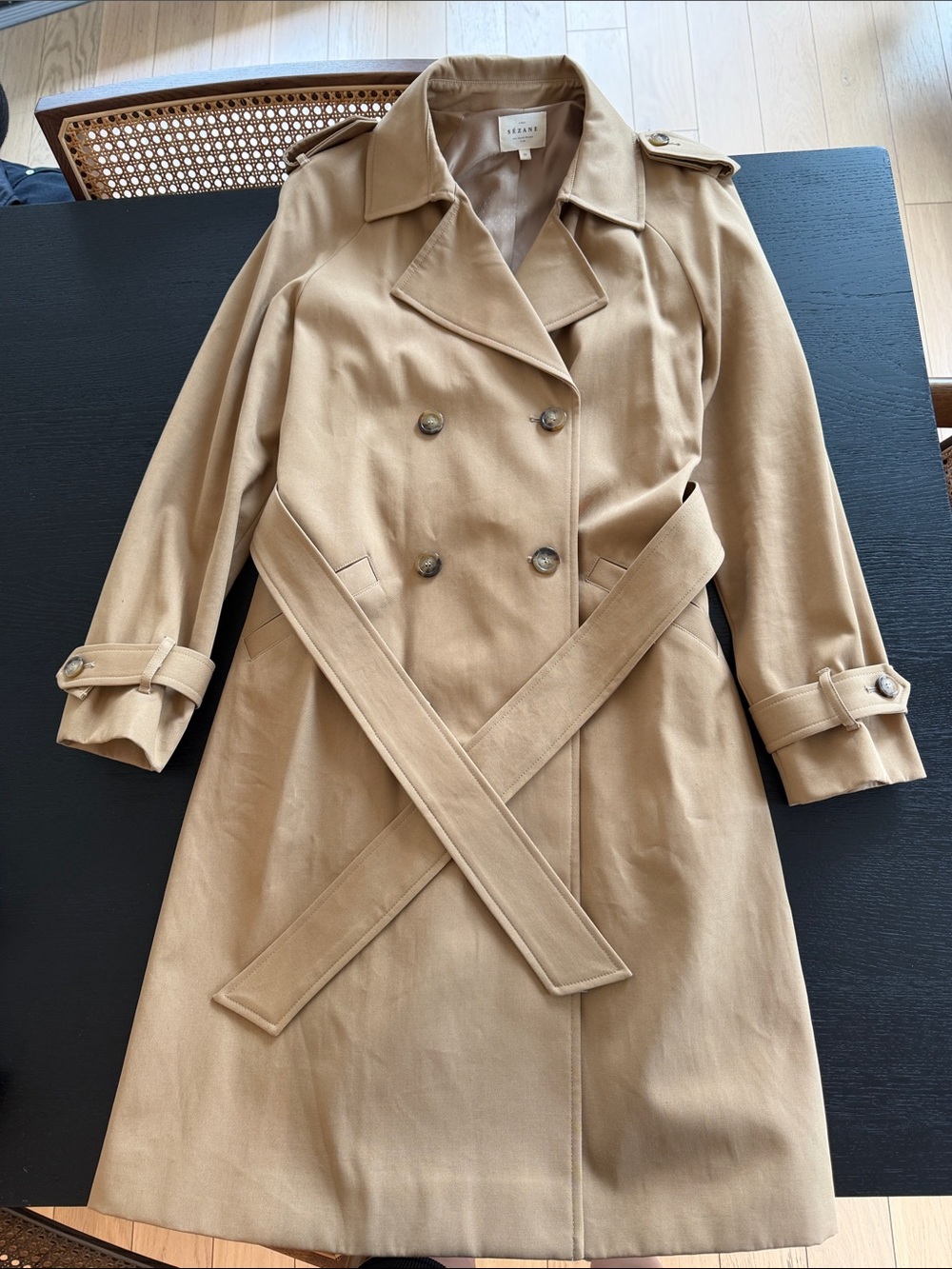 Sezane Scott Double-Breasted Trench Coat with Belt